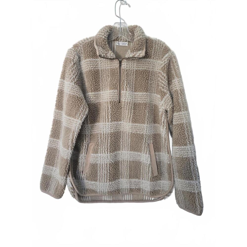 Carve Designs Beige and White Plaid Fleece Jacket